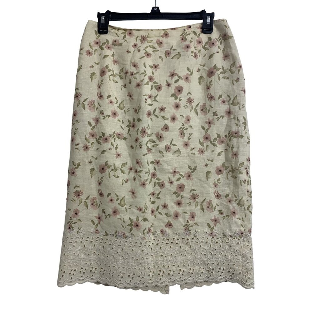 Silk Club Collection Lenin Floral Cottagecore Beaded Skirt‎ Size 12